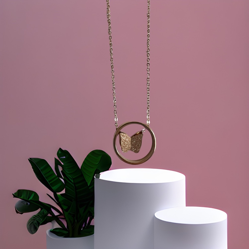 NWOT Floating Butterfly with chain-  Rose Gold Necklace Plated